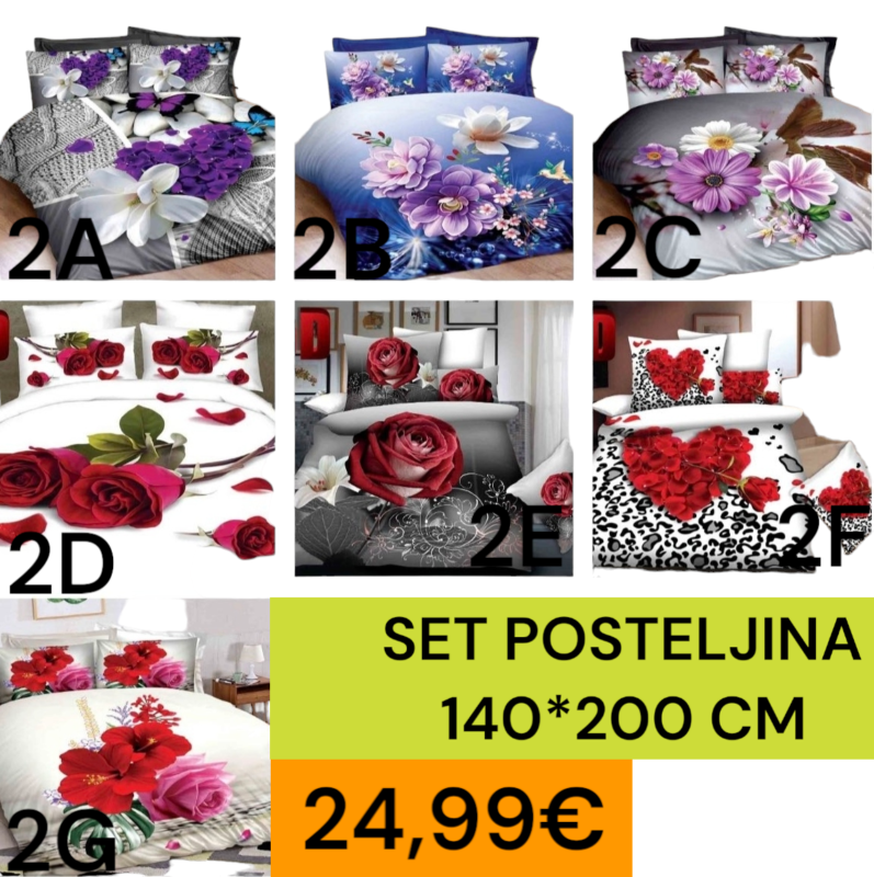 Super set posteljina 140*200 cm za svaki krevet.